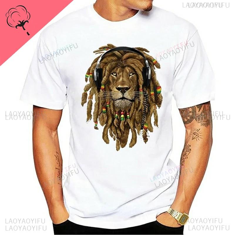 T-shirt Leone Rasta Giuda Cuffie Rastafariano Giamaicano Zion Uomo Cotone di Alta Qualità Canottiera Casual Traspirante Abbigliamento Street