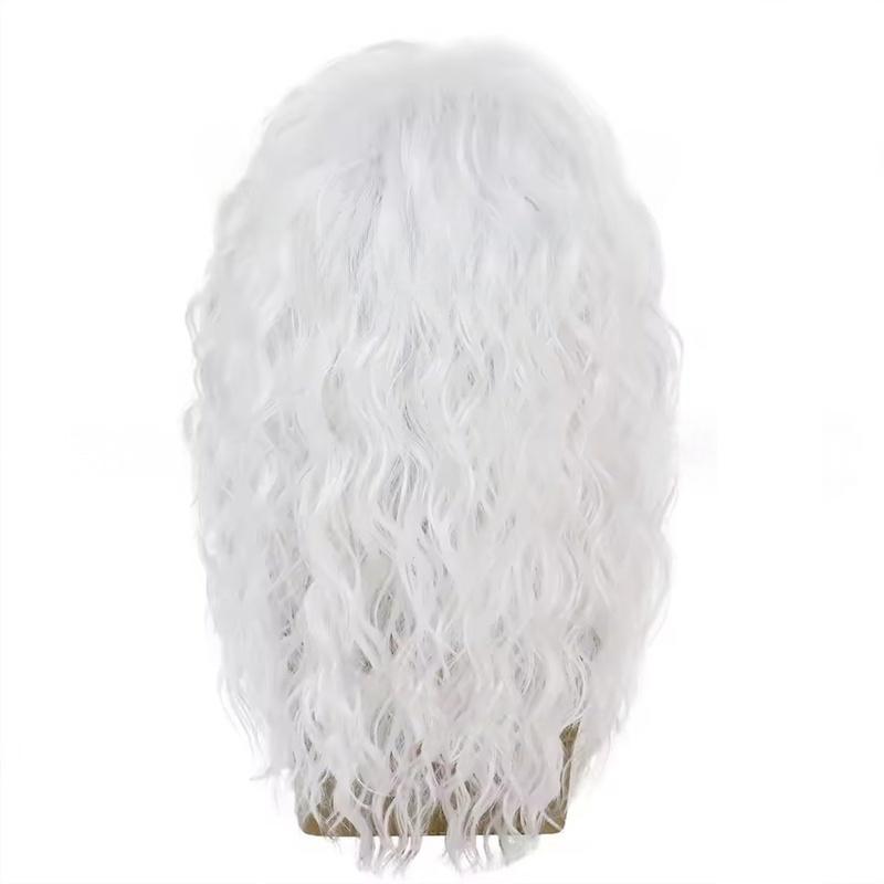 Synthetic Natural White Wig Long Curly Hair for Men Daily Use Layer Wigs with Bangs Cancer Patient Gift Outfits Costume