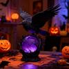 Gothic Raven LED Lamp Hand-Crafted Sculpture on Purple Glow Sphere Mysterious Decor for Desk Night Light