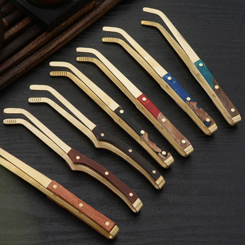 

Пинцет для чая с деревянной ручкой, Нескользящие щипцы для чайной чашки, многофункциональный деревянный медный зажим для чая, для любителей чая