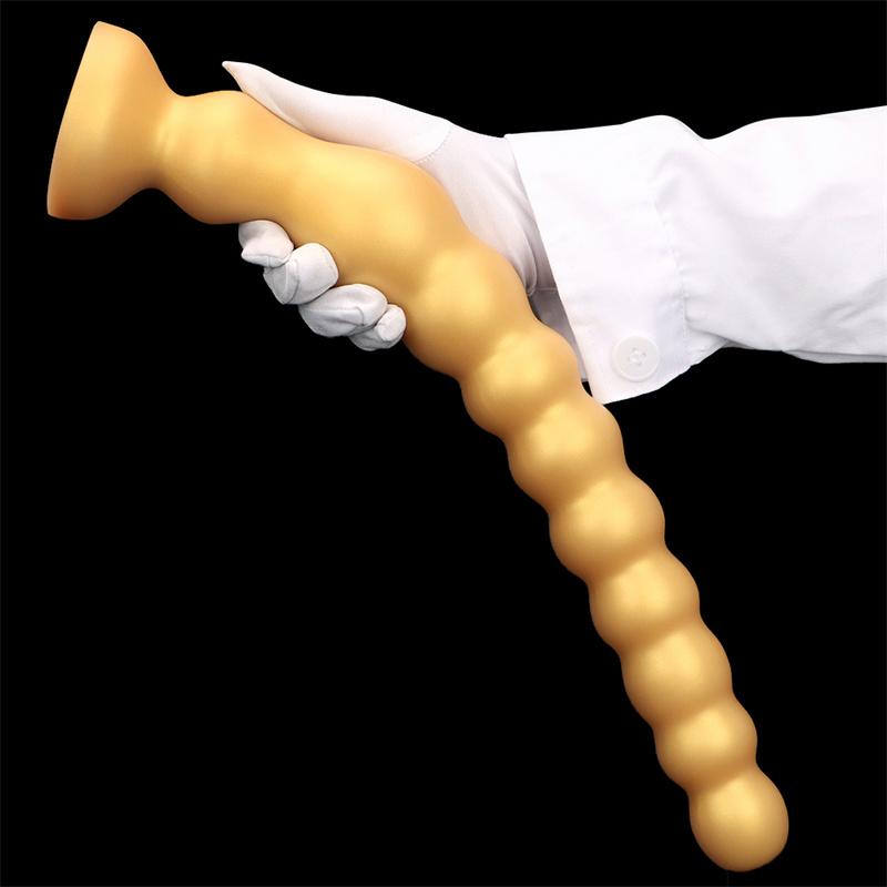Altın Silikon Ekstra Uzun Çekme Boncuk Anal Fişler Ekstra Kalın ve Yumuşak Kadın Anal Fişler Arka Fişler Anal Dilatasyon