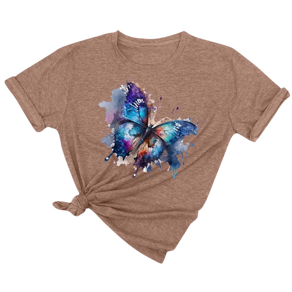 Top tricou cu mâneci scurte cu mânecă scurtă, cu gât rotund, pentru femei, la modă