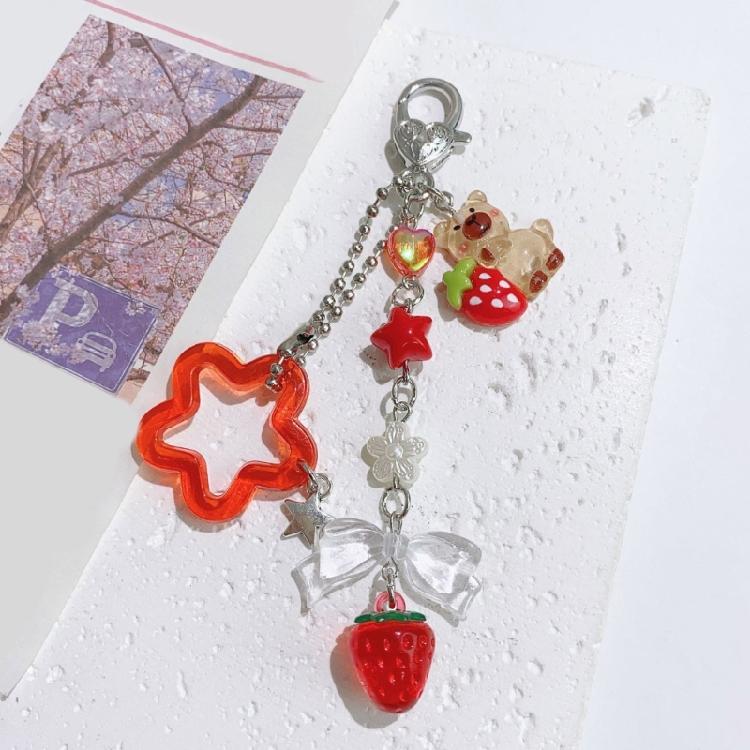 Vibrant 3D Strawberry Peach Acrylic Keychain Stylish Lightweight Peach/Strawberry Accessory For Fashion Lovers Gifts