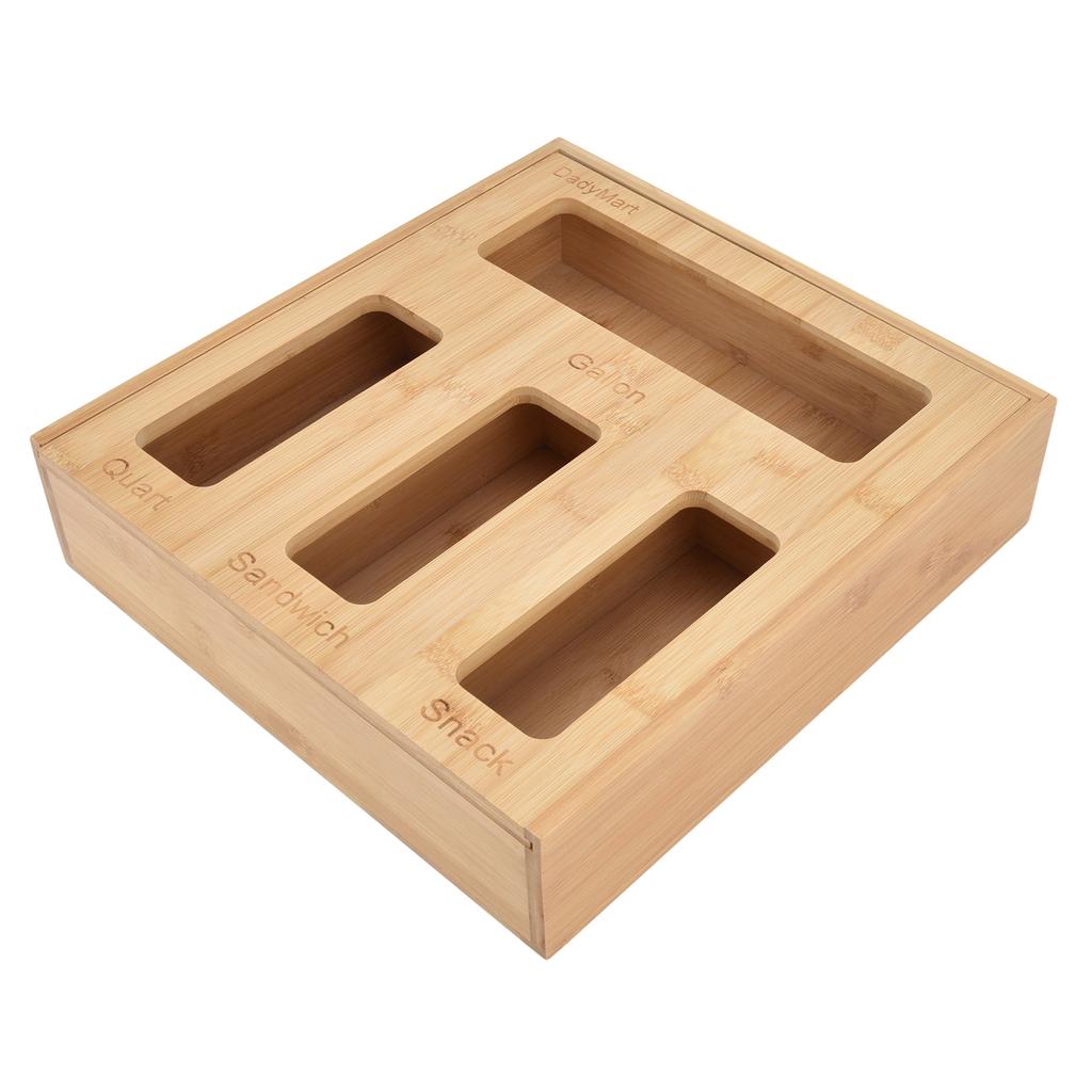 Bamboo Kitchen Bag Organizer Holders 21 Stickers Markable Kitchen Storage Holders with 4 Slots for Home Kitchen