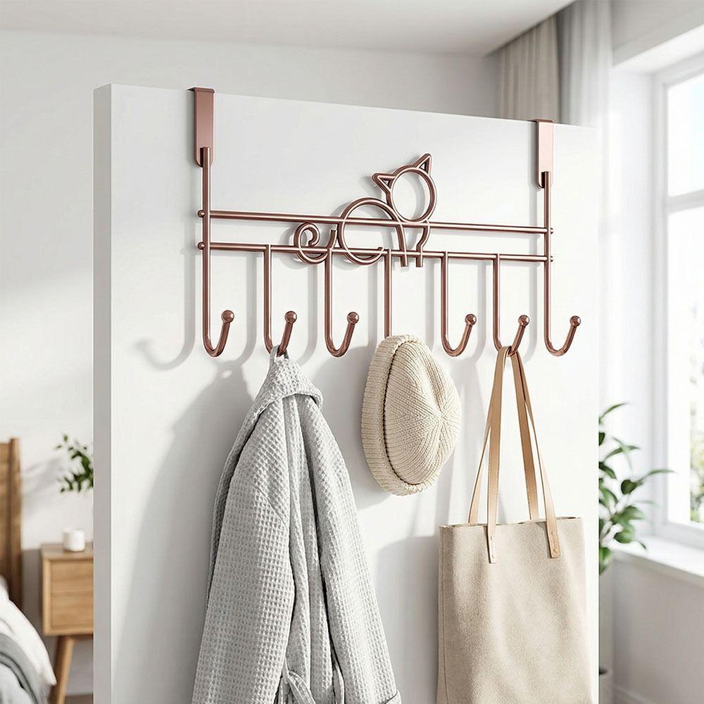 Dörrförvaringskrok utan hål 7 krokar Hängande förvaringsställ Dörrhängare Rack Entréförvaring