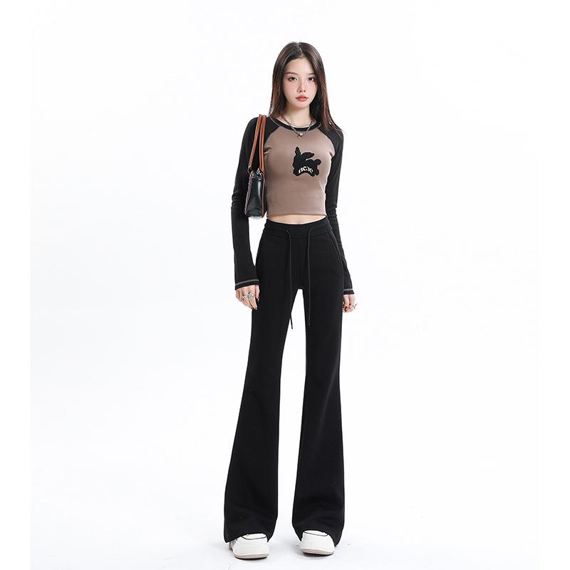 

Women s Low Waist Flared Casual Pants - Slim Black Yoga Sports, Autumn/Winter 2024 XS