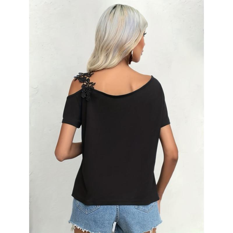Women's Fashion Casual Summer Spring Solid Color Print Short Sleeve Oblique Collar Blouses & Shirts