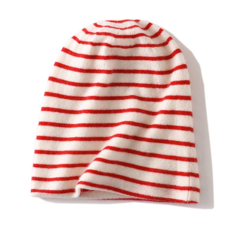Soft Cashmere Hat Autumn and Winter New Style Unisex Casual Ear Protection Striped Color Blocked Fashionable Knitted Hat