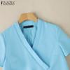 ZANZEA Women Casual V-Neck Summer Short Sleeve Blouse