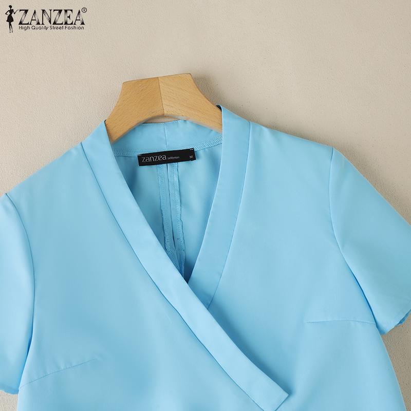 ZANZEA Women Casual V-Neck Summer Short Sleeve Blouse
