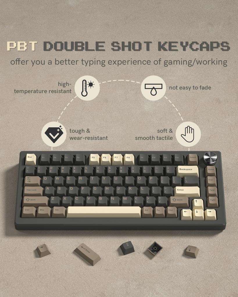 138 Key Keycap Double Shot PBT Keycap Cherry MX Gateron Switch Mechanical Keyboard BOW 60%65%70%100% (Gray, Brown)