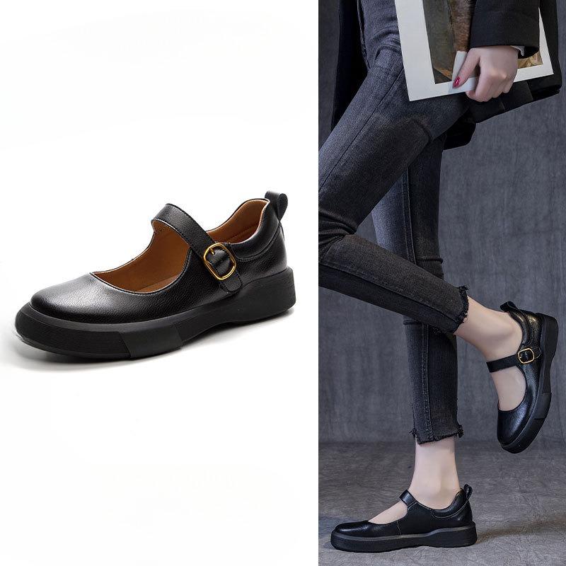 New Women's Shoes Soft-soled Retro Casual Flat One-shoulder Buckle Single Shoes