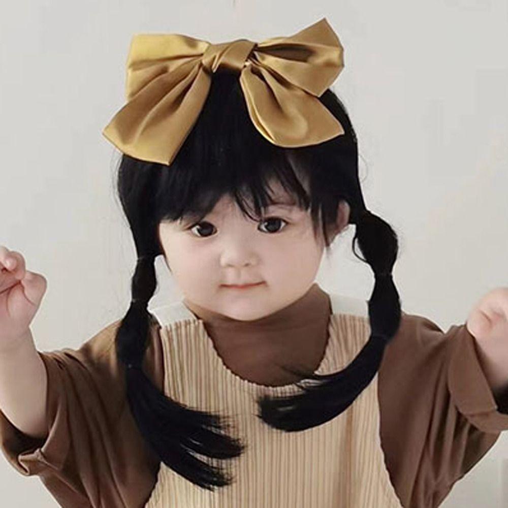 Newborn Baby Headwear Fluffy Toddler Neat Bang Long Straight Hair Baby Hair Wig Short Bob Wig
