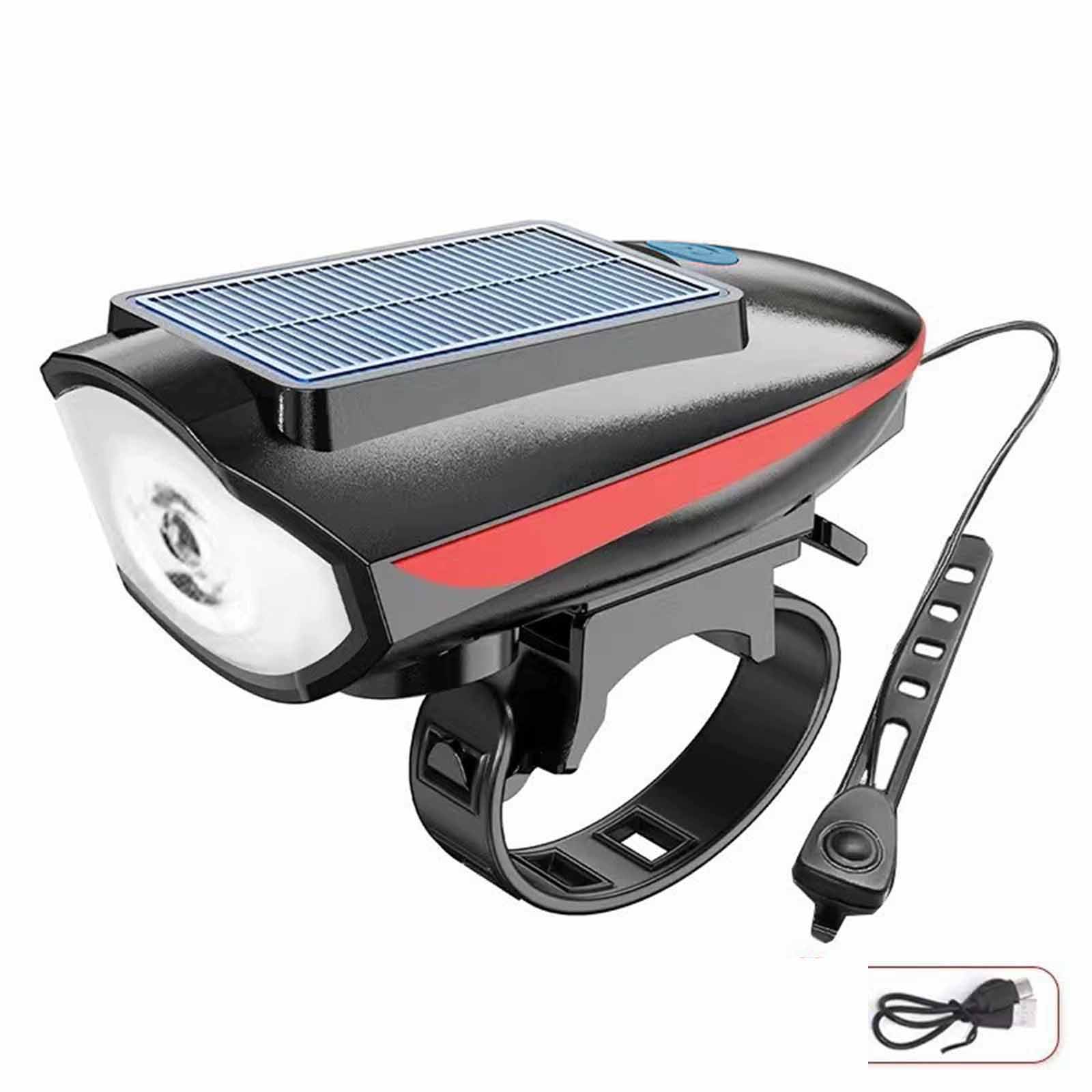 Solar Powered Bike Light Front Mount Waterproof LED Bicycle Headlamp with Adjustable Strap and Remote Switch for Outdoor Cycling Safety One Size