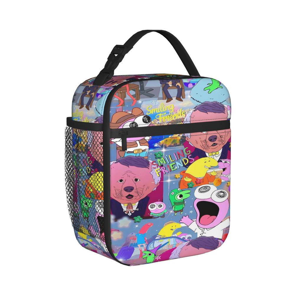 Smiling Friends Lunch Bag Convenient Lunch Box Unisex Office Print Cooler Bag Casual Oxford Tote Food Bags