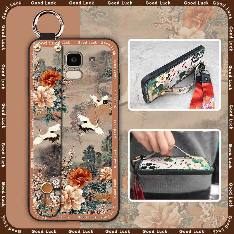 Wrist Strap Chinese Style Phone Case For Samsung Galaxy J6 2018/SM-J600F Anti-dust Kickstand Shockproof Fashion Durable