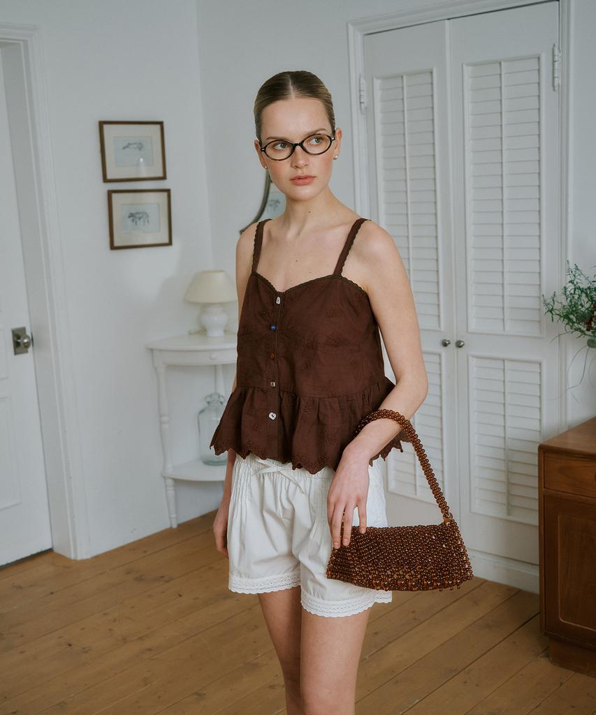 GREENBUTTER Pintuck Lace Trim Shorts (Ivory)