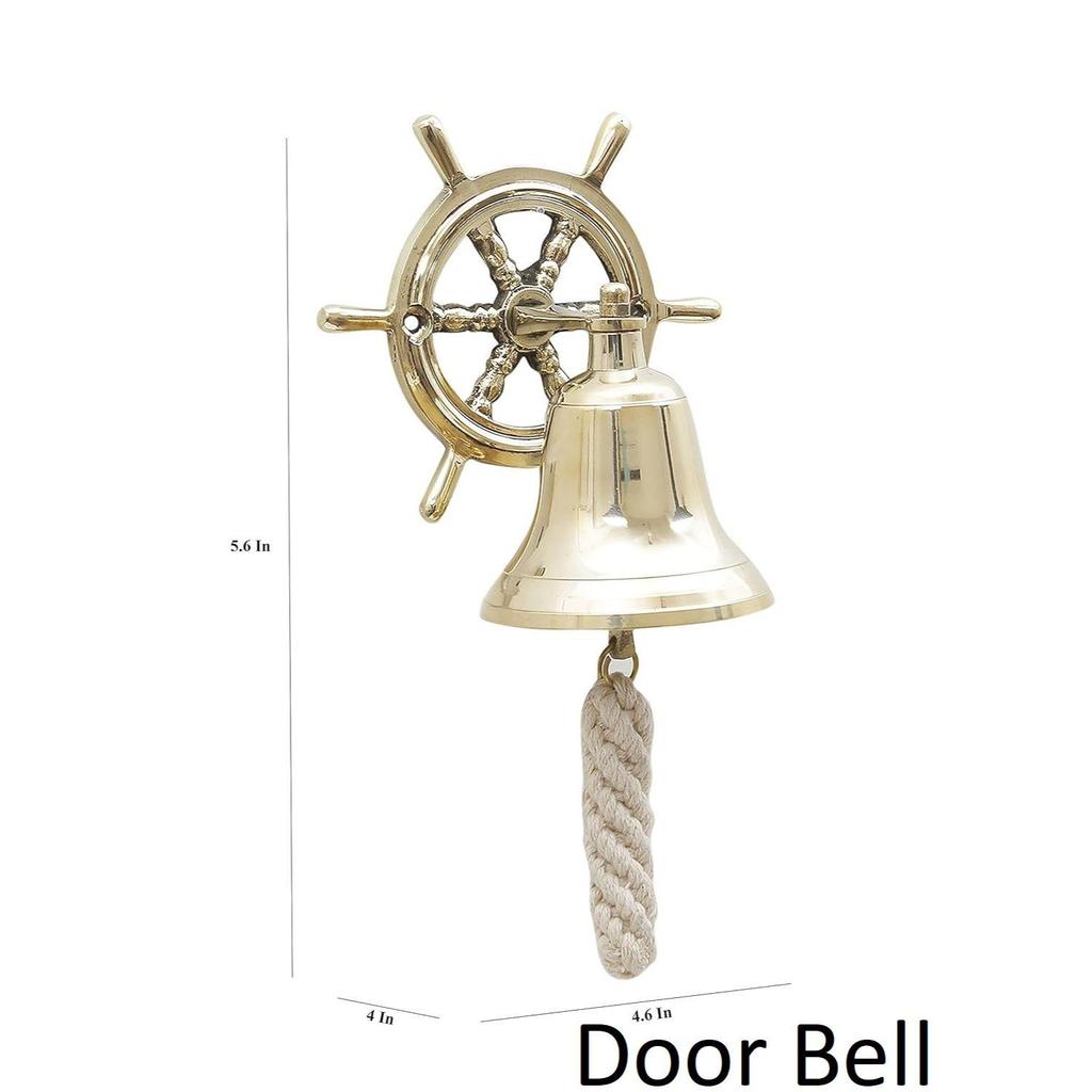 Metal Door Bell with Ship Wheel Wall Hanging Decor (Brass)