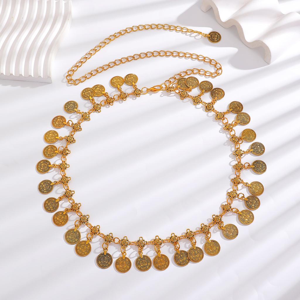 Retro Geometric Fringe Coin Waist Chain For Women Fashion Decorative Belly Dance Dress Ethnic Style Belt