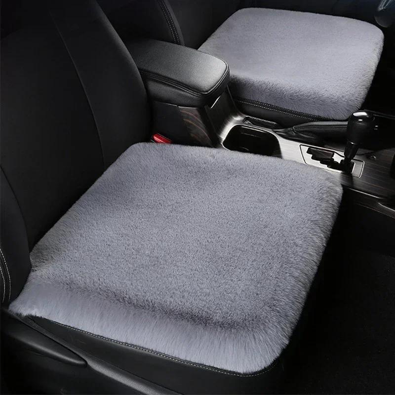 Winter Plush Rabbit Fur Car Seat Cushion Winter Warmth Thickened Wool One Piece Square Cushion for Main Driver or Co-pilot