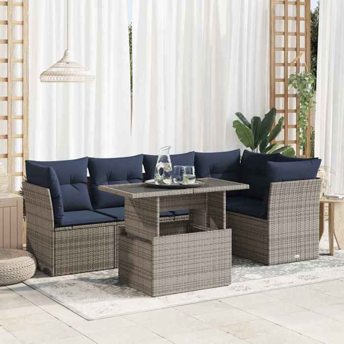 VidaXL Garden Furniture Set with Cushions 6 Pcs Grey Braided Resin Acacia 3326162