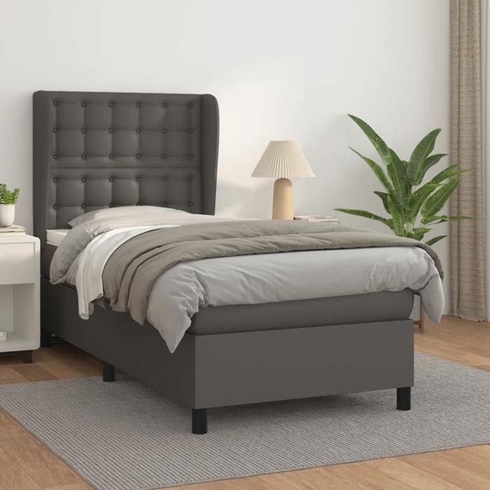 3129007 vidaXL Divan Bed with Mattress Grey 90x190 Cm Faux Leather