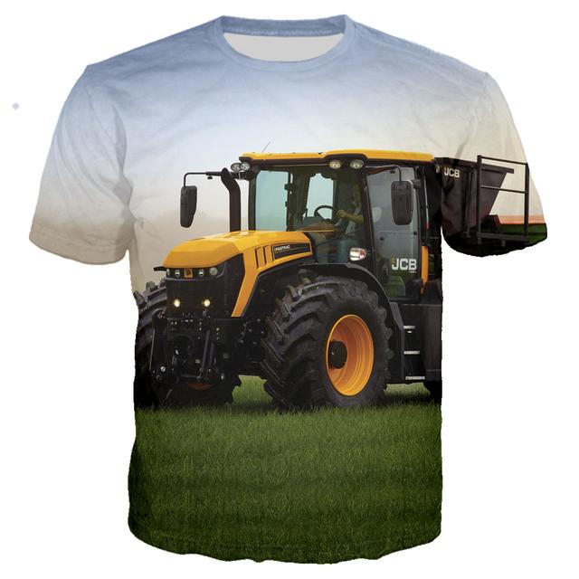 Summer Tractor Printed T Shirt For Men Casual Oversized Short Sleeve Clothes Streetwear Heavy Equipment 3D Printing Top Tees
