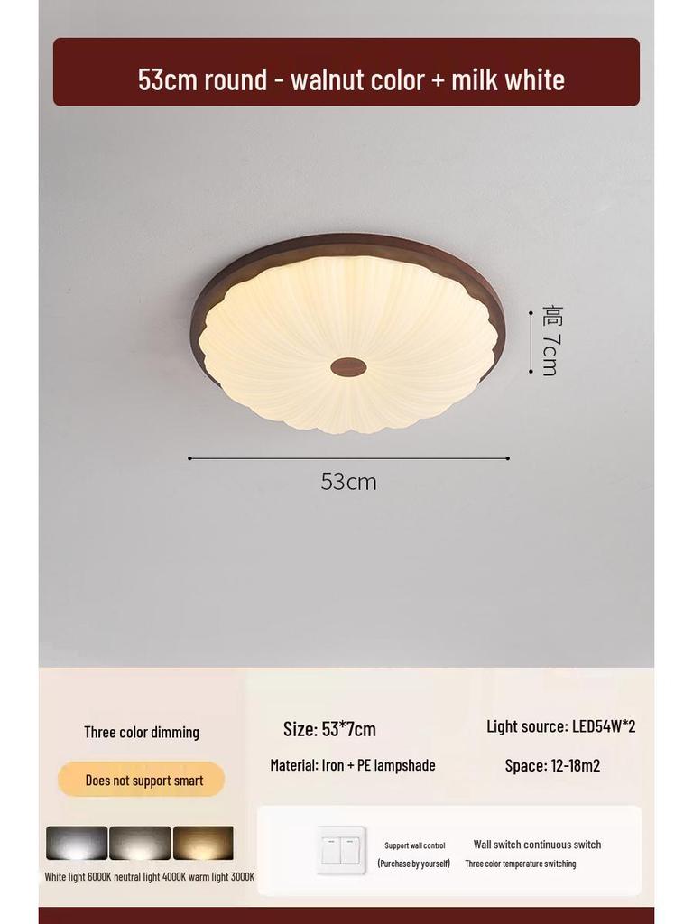 2025 Chinese Style Walnut Ceiling Light: Retro Round Design for Bedroom & Study