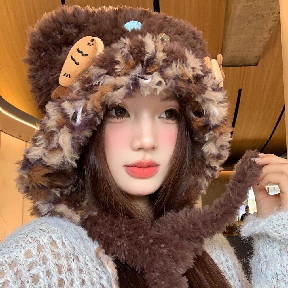 Women’s Hat Plush Earflap Beanie - Autumn Winter Knit Hat - Warm Cold Weather Protection - Lei Feng Hat Style