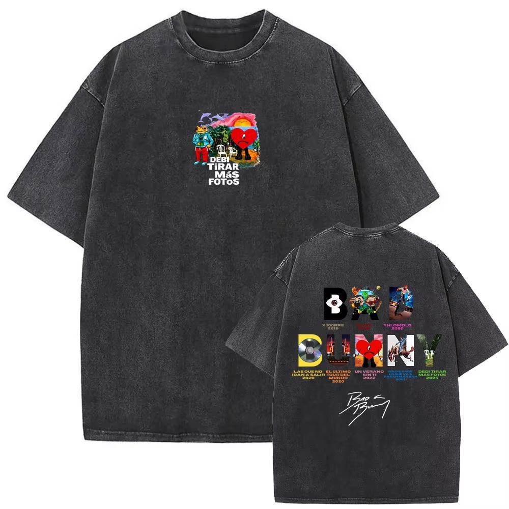 Washed Vintage Rapper Bad Bunny T-shirt DeBi TiRAR MaS FOToS DTMF World Tour T Shirt Gothic Cotton Oversized T-shirts