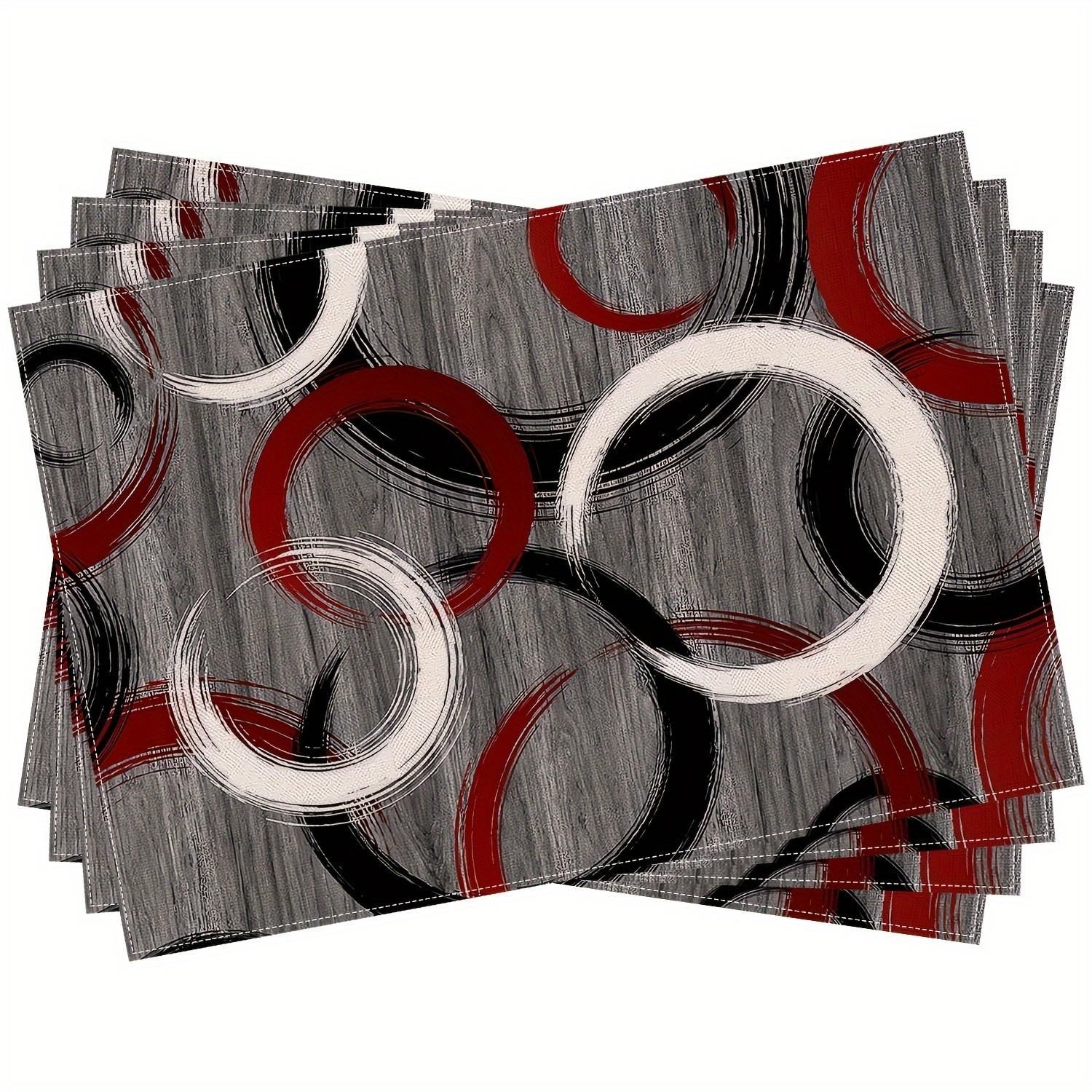 4pcs Geometric Placemats – Red, Gray & Black Abstract Design, 12x18in, Modern Art Style for Kitchen & Dining Table Decor 30x45cm-4PC