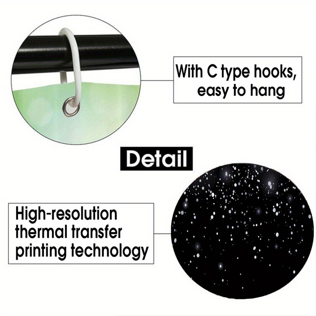 4pcs Black Starlight Shower Curtain Gift Modern Home Bathroom Decoration Curtain and Toilet Floor Mat 3-piece Set with 12 Shower Curtain Hooks