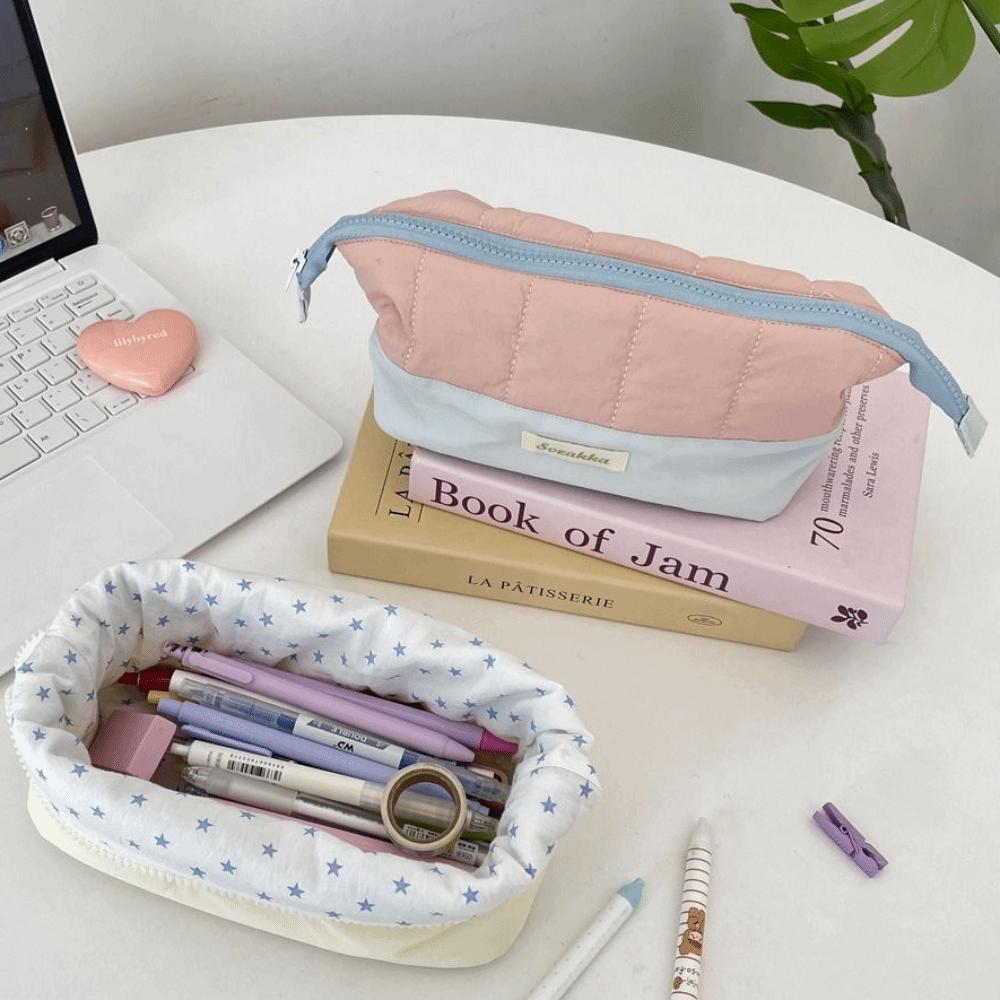 Colorblock Cute Makeup Bag Zipper Pencil Case Casual Stationery Bag Student