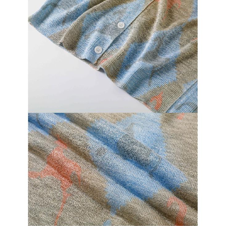 Women’s Floral Print Long Sleeve Knitted O-Neck Cardigan Summer Lightweight Casual Sweater Jacket Sun-Resistant