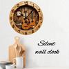 2D Flat Guitar & Music Wooden Round Silent Hanging Wall Clock, For Living Room, Office, Study Room, Bedroom, Home Decoration.