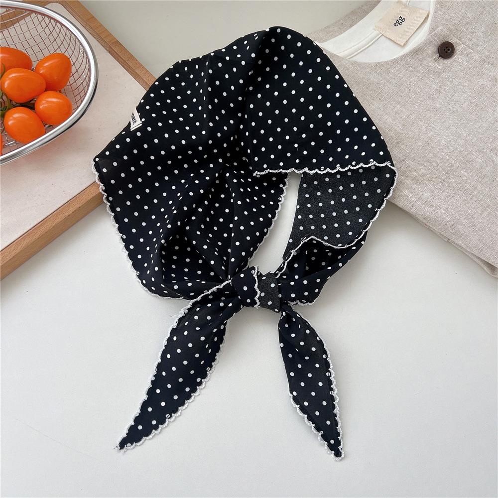 

Сладкий платок-бандана в горошек, женский полосатый кружевной шарф на шею, повязка на голову, корейский пасторальный головной убор, летний солнцезащитный платок для волос