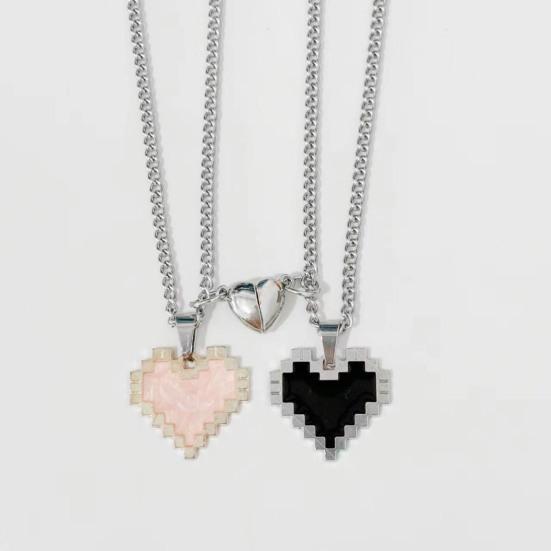 2Pcs Couple Necklace Heart Charm Magnetic Suction Shiny Finish Necklace Valentine Day Anniversary Jewelry Gift