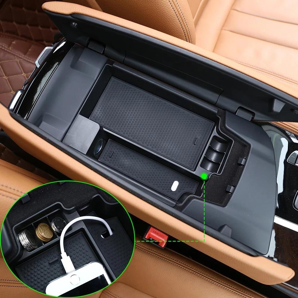 ABS Plastic Car Center Console Storage Box Phone Tray Accessories with Mat Fit For BMW 5 Series G30 G38 6 Series GT