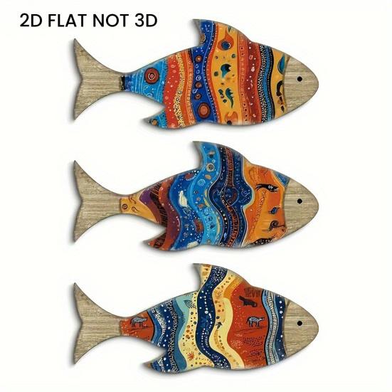 3Pcs/Set Nautical Wooden Fish Wall Decoration Farmhouse Rustic Colorful Fish Wall