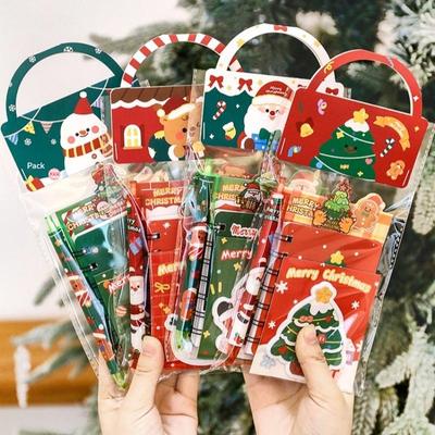 Conjunto de Papelaria de Natal para Crianças Desenho Animado Caneta Gel Marcador de Página Caderno Notas Adesivas Chaveiro Conjunto Material Escolar Estudante Presente de Ano