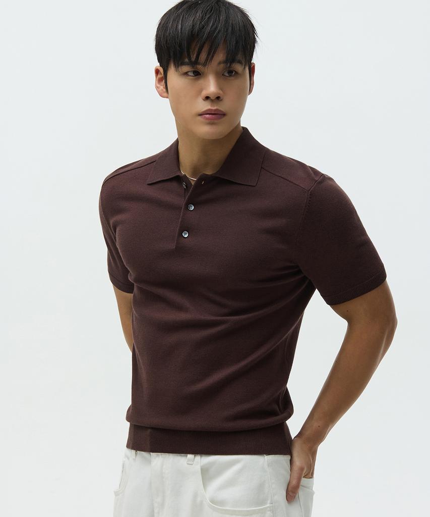 Michikoleondeonseupocheu Shoulder Line Muscle Fit Collar Knit Brown