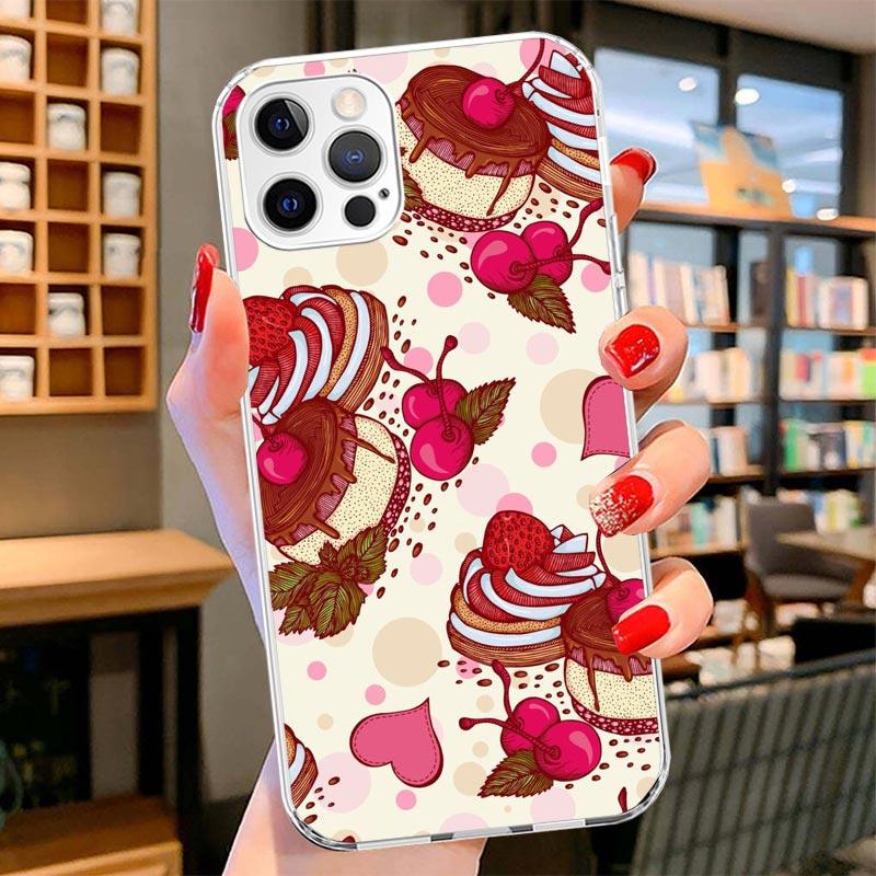 Macaron Ice Cream Cake Doughnut Cover Phone Case For iPhone 16 17 Air 15 14 Pro Max 16E Phone Case 13 Mini 12 11 7 SE 8 Print Pa