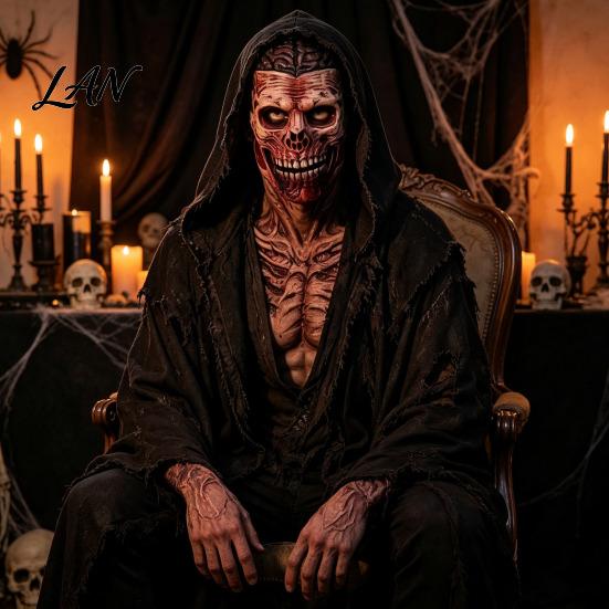 Professional Cosplay Props for Party Scary Zombie Head Masque, Adults Horror Latex Full Hood Secret Room Escape Game Prop Realistic Creepy Skeleton