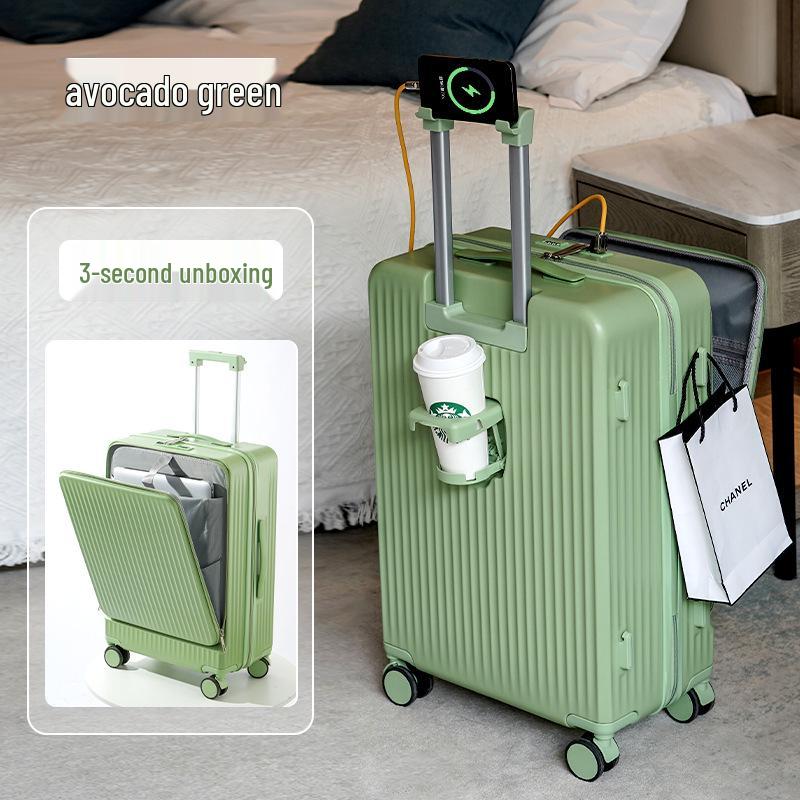 20-inch Front-Opening Multifunctional Suitcase with Combination Lock for Men and Women