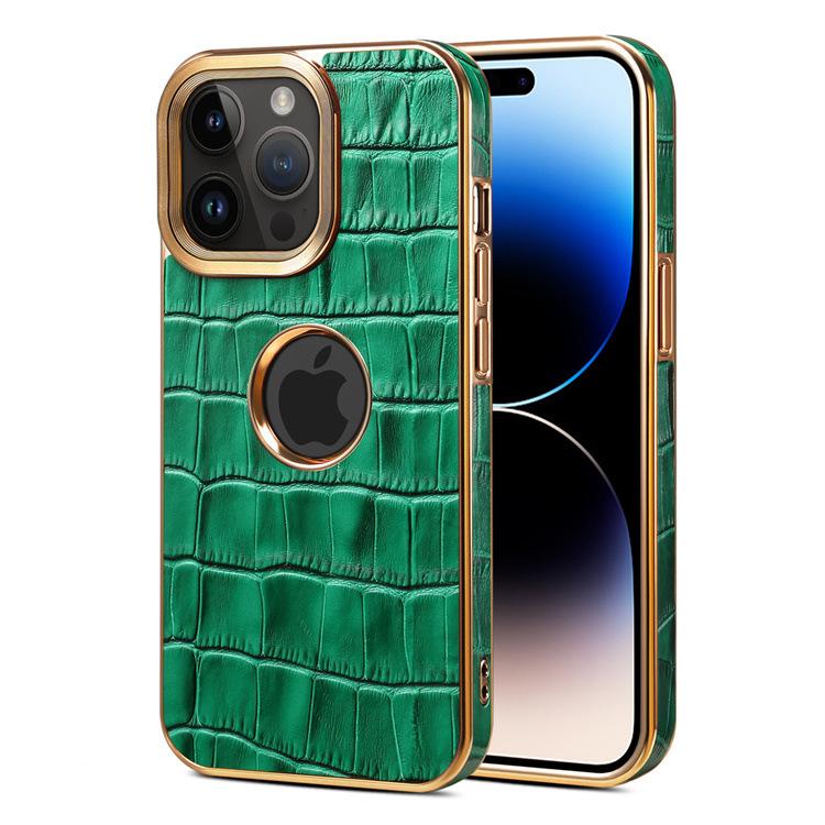 Denior Apple 15Pro leather sticker mobile phone case iPhone14ProMax crocodile pattern electroplating protective case