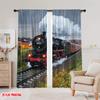 Set Of 2 Flat Printing Drapes Old Steam Train Railway Track Spring Nature Landscape Light Filter Festive Backdrops Curtain Made Polyester