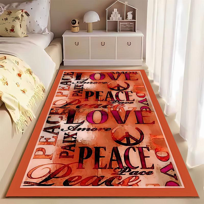 Love & Peace Typography Carpet suitable as a non-slip mat for the living room or bedroom sofa