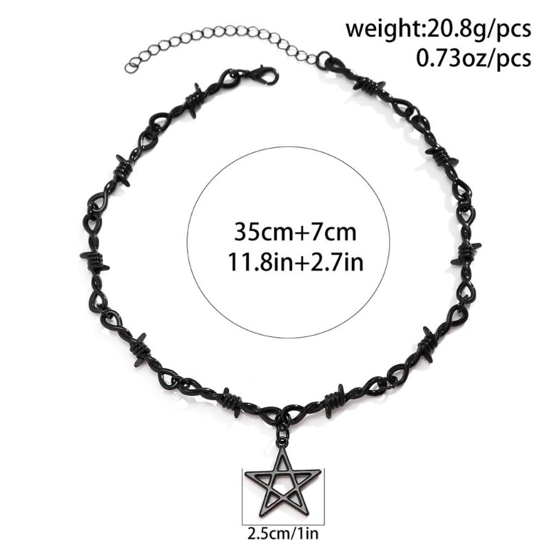 Gothic Thorn Star Necklace Punk Hip Hop Neckchain Y2K Pendant Clavicle Chain Medieval Statement Pieces Jewelry Gift