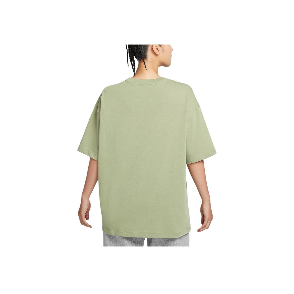 Nike Sportswear Essentials Oversized Solid Color Round Neck Casual Printed Short Sleeve Drop Shoulder T-Shirt Women Tops Oil-Green DX7911-386
