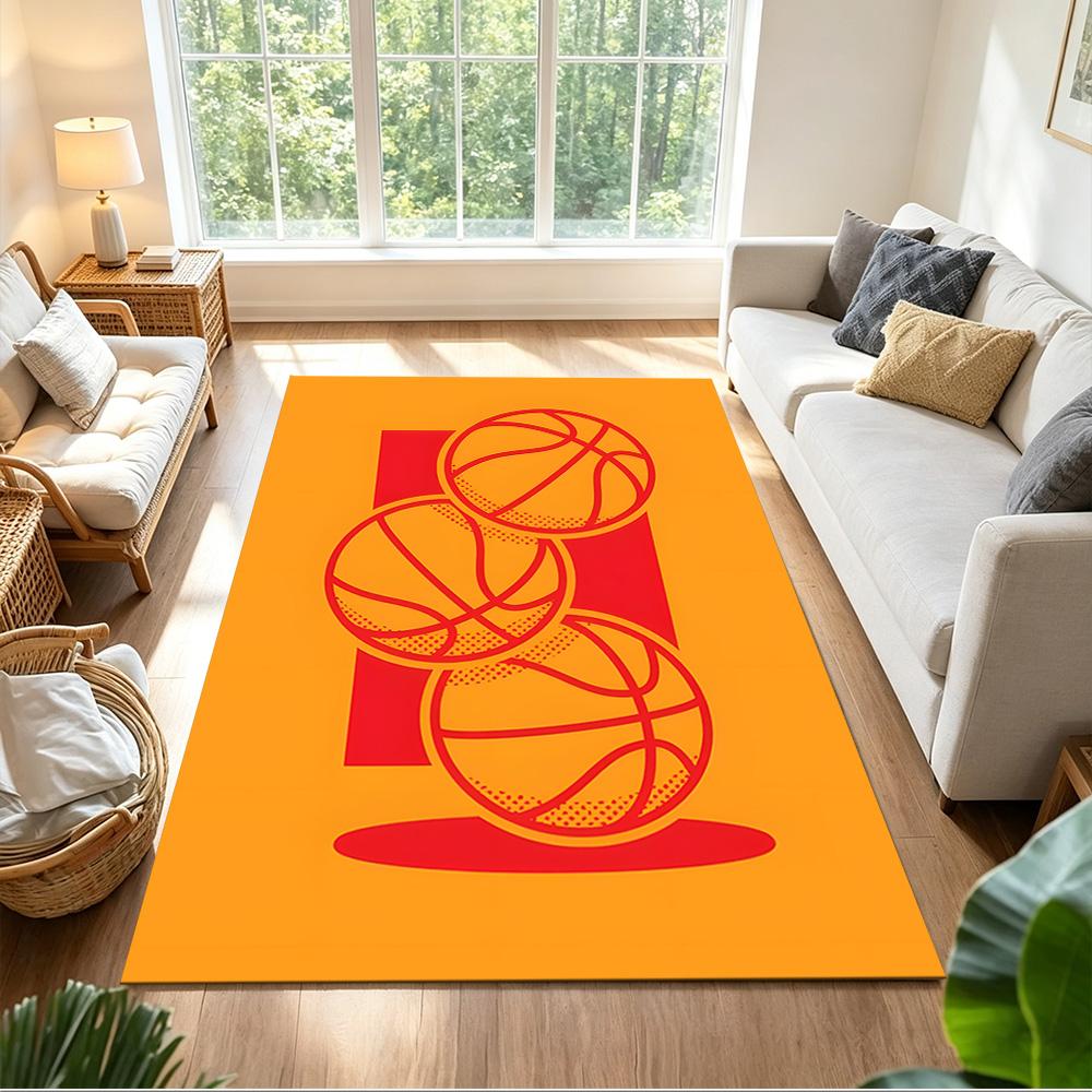 Basketball Sport Design Home Carpet Soft Plush Non-slip Bottom Bedroom Bedside Mat Bohemian Boho Style Housewarming Gift Idea